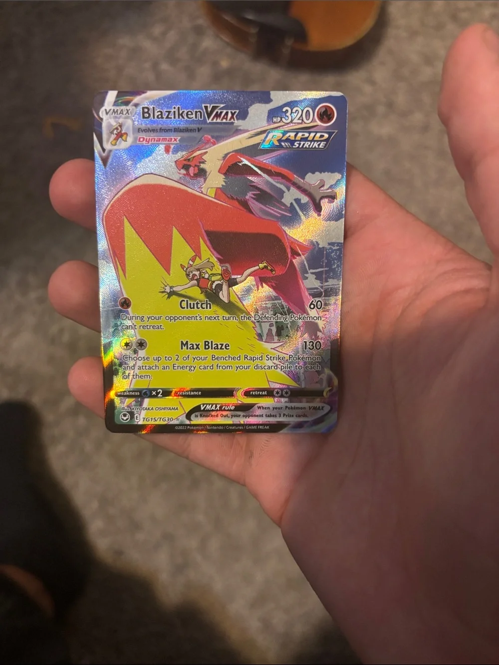 Pokemon Blaziken VMAX Holographic Red & Yellow Trading Card